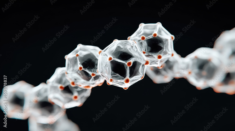 Poster molecular structure showcasing interconnected hexagonal shapes, representing advanced scientific con