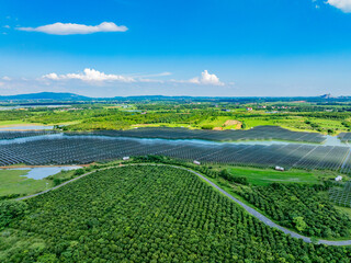 Photovoltaic panels aerial photography on water