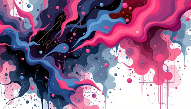 an abstract digital art piece that is vibrant and colorful, with swirling patterns that resemble a kaleidoscope of colors and shapes, predominantly in shades of pink and blue