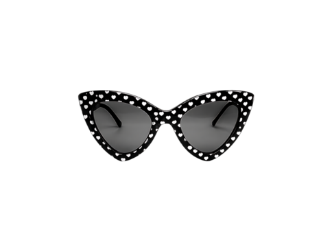 Stylish black cat eye sunglasses with white hearts pattern, Isolated On White, Transparent Background, Png - Powered by Adobe