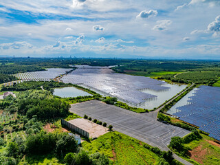 Photovoltaic panels aerial photography on water