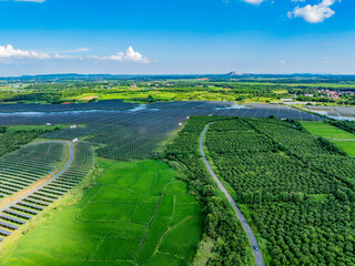 Photovoltaic panels aerial photography on water