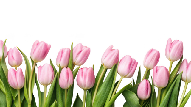 Border of Pink Tulips isolated on transparent background
