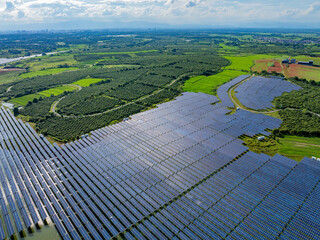 Photovoltaic panels aerial photography on water