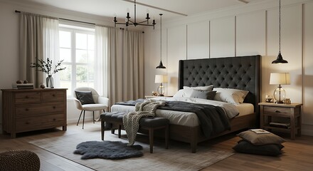 modern bedroom interior. neat bedroom design with a cozy, modern and luxurious atmosphere.