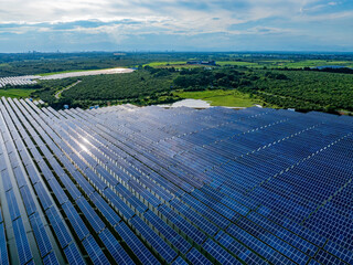 Photovoltaic panels aerial photography on water