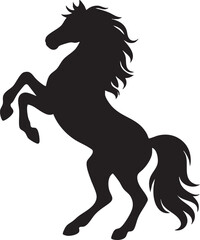 Vector Black Horse Silhouette Rearing Up with Flowing Mane and Tail in Graphic Minimalist Design