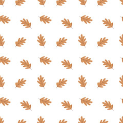 Seamless Autumn Oak Leaf Pattern on White Background