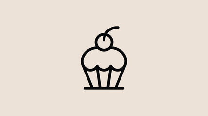 Simple Cupcake Icon with Cherry Topping on Beige Background
