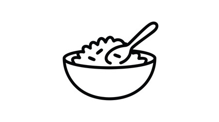 Simple Line Art Illustration of a Bowl of Rice with Spoon