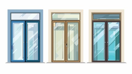 Three modern doors showcase different frame colors and designs, offering entryways to various spaces with architectural elegance.