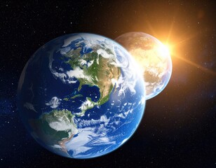 Fototapeta premium Two Earth-like planets in space