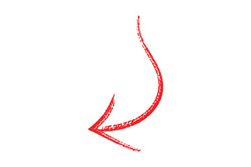 Hand drawn red downward curved arrow icon sketch style