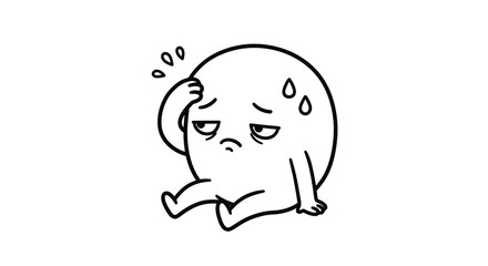 Feeling Unwell: A Cartoon Character with a Headache and Sweat