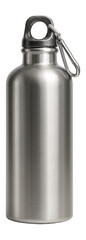 Sleek stainless steel bottle with a brushed finish and a carabiner clip on the lid.