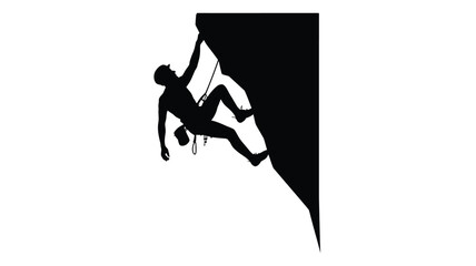 Silhouette of rock climber on a mountain with safety equipment