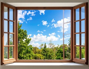 Fototapeta premium Sunny view through a wooden window