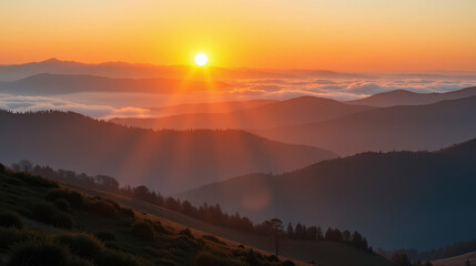 Breathtaking sunrise over serene mountains nature landscape photography tranquil environment wide angle view