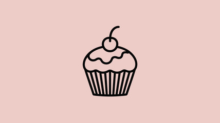Simple Cupcake Icon with Cherry Topping on a Pink Background