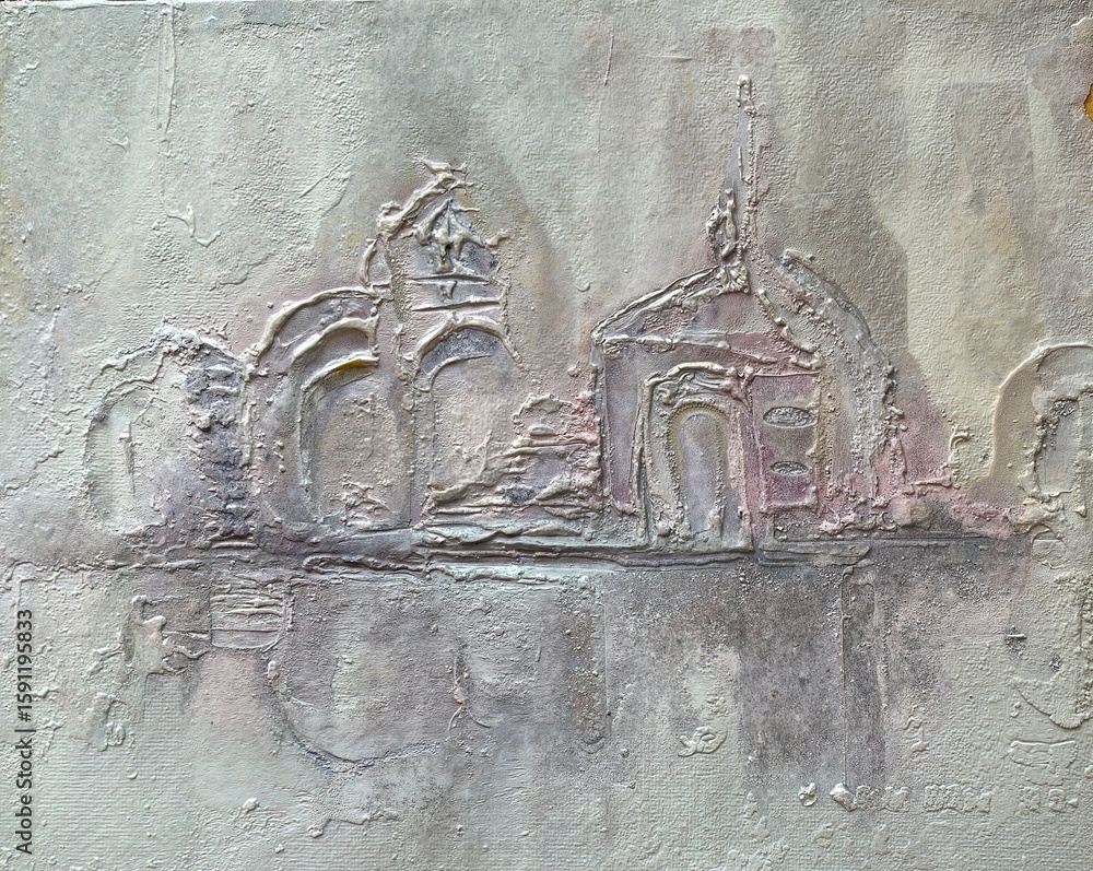 Poster abstract textured relief of architectural forms on a gray background