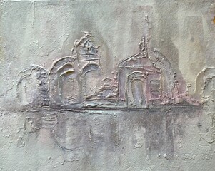 Abstract textured relief of architectural forms on a gray background  