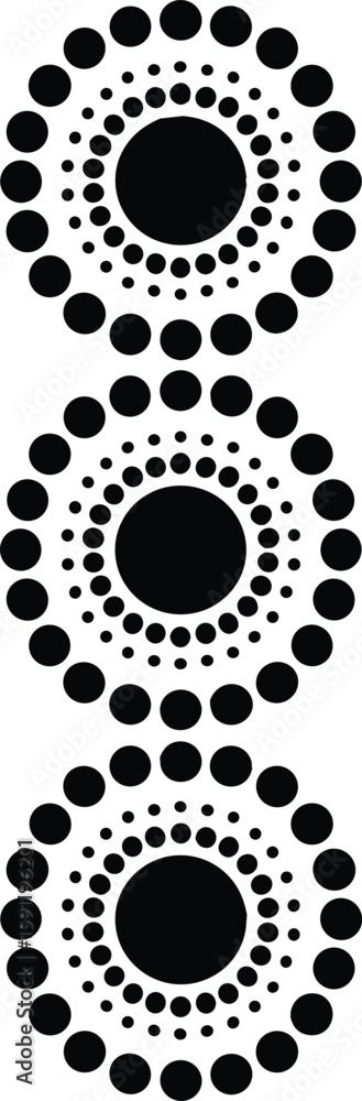 Poster abstract black and white vector illustration of repeating circular dot patterns on white background