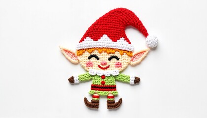 Colorful crochet Christmas elf decoration with smiling expression  