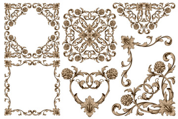 Naklejka premium Frames And Borders Classical baroque vector of vintage element for design Decorative design element filigree calligraphy vector You can use for wedding decoration of greeting cardOR-1708-vol-136