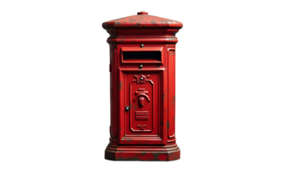 Classic red post box with vintage design, isolated on transparent background.

