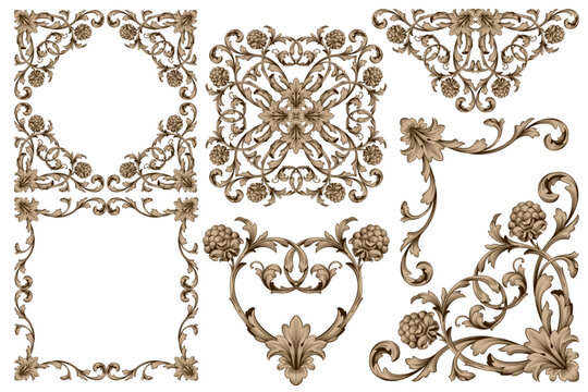 Frames And Borders Classical baroque vector of vintage element for design Decorative design element filigree calligraphy vector You can use for wedding decoration of greeting cardOR-1708-vol-136