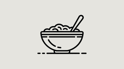 Cereal Bowl with Spoon Outline Icon for Breakfast or Dessert