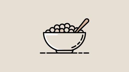 Minimalist Bowl with Cereal and Spoon Illustration on Beige Background