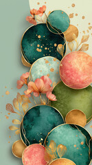 abstract fluid shapes and gold foil accents,