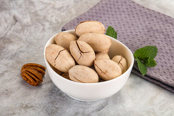 Crunchy pecan nut in the bowl