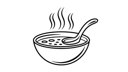 Simple Black and White Line Art of a Bowl of Soup