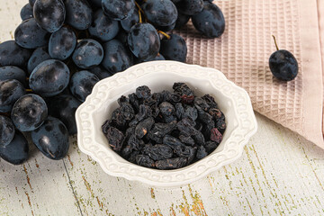 Dry ripe sweet blue raisin