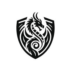 Obraz premium Dragon shield emblem logo icon design