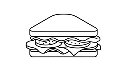 Simple Sandwich Outline Illustration with Tomato Lettuce and Cheese