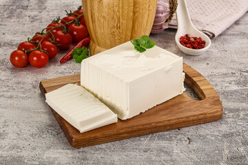 Soft Feta cheese piece with cut