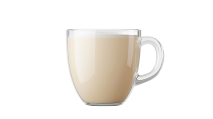 Ceramic mug half full of fresh milk isolated on white background
