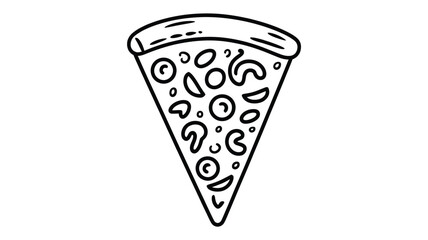 Simple Line Art Illustration of a Pizza Slice with Mushrooms