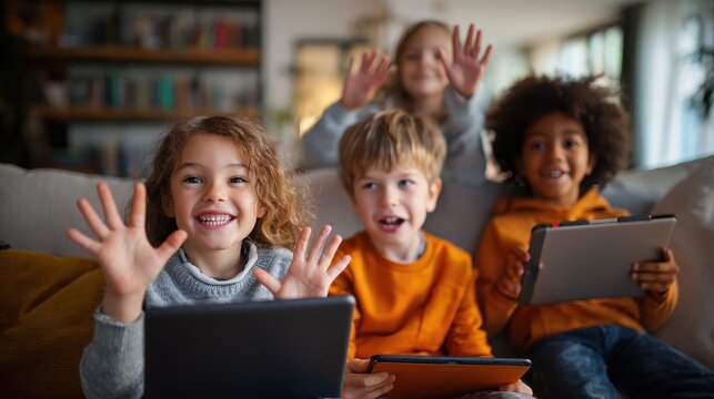 Children using digital tablets together. - Powered by Adobe