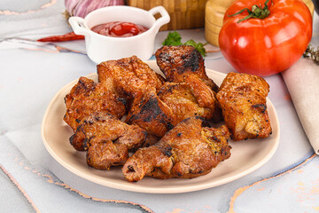 Grilled pork neck meat shashlik