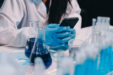 Modern Empty Science Laboratory With Microscopes, Test Tubes And Other Laboratory Equipments
