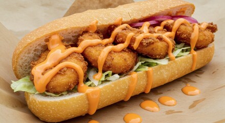 Crispy Shrimp Baguette with Sriracha Mayo