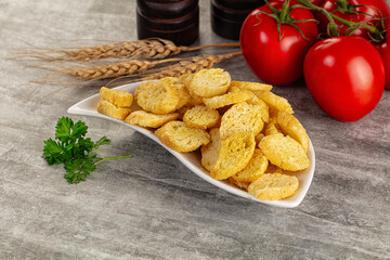 Crunchy croutons heap - roasted bread