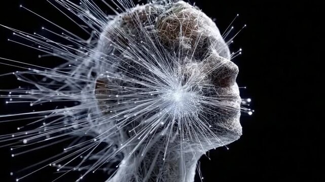 Mysteries of the Mind: A conceptual close-up of a human profile, intertwined with ethereal threads, evoking the intricate complexities of thought and perception, rendered in stunning detail.