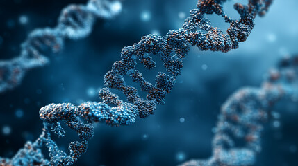 DNA molecules on a blue background.