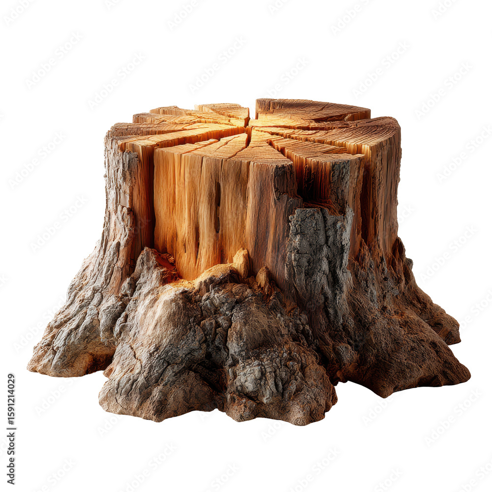 Poster wooden stump with detailed texture and natural patterns, illuminated by soft light in an indoor sett