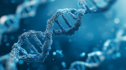 DNA molecules on a blue background.